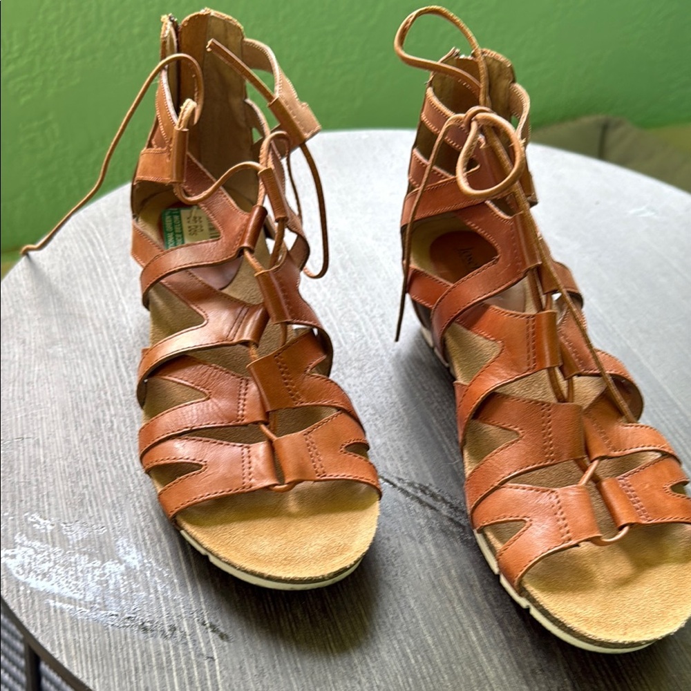 Josef Seibel Tan Gladiator Sandals Lace-Up Design